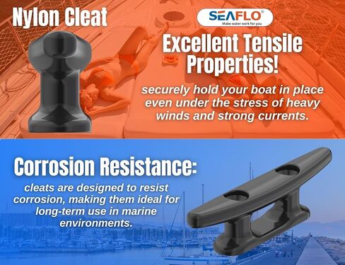 SEAFLO Boat Cleat Black Nylon Dock Cleat Kayak Cleat, 3", 4", 5", 6", 8" - (Choose Size & Qty) in Kuwait