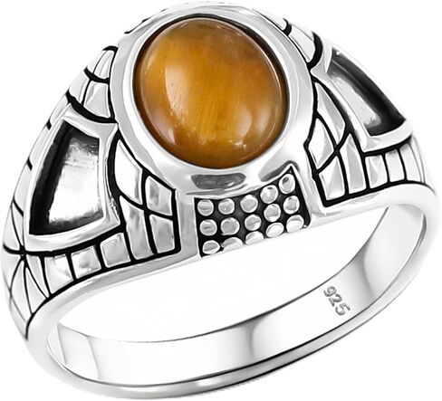 Natural Tiger Eye Stone Solid 925 Sterling Silver Luxury Ring for Men in Kuwait