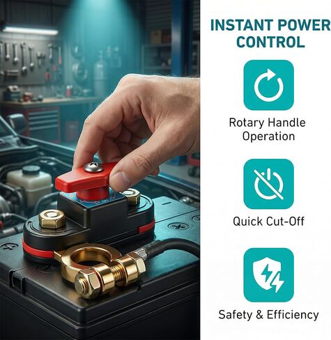 Adjustable Battery Disconnect Switch, Pure Copper Manual Rotary Shut Off Switch for Car Truck RV Boat Marine, 12V 24V Power Control (1) in Kuwait