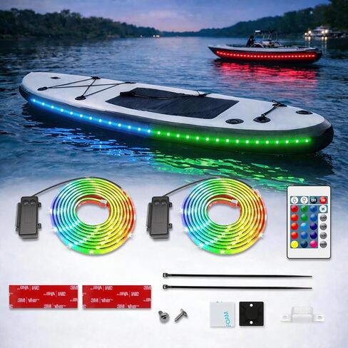 أضواء القارب التي تعمل بالبطارية، 2 قطعة 8FT IP68 غاطسة RGB البحرية LED أضواء الشريط مع جهاز التحكم عن بعد، إضاءة سطح السفينة الداخلية لقارب الكاياك سوب العائم، قارب جون، قارب باس، سلامة الصيد in Kuwait