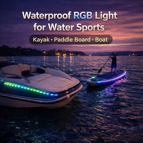 أضواء القارب التي تعمل بالبطارية، 2 قطعة 8FT IP68 غاطسة RGB البحرية LED أضواء الشريط مع جهاز التحكم عن بعد، إضاءة سطح السفينة الداخلية لقارب الكاياك سوب العائم، قارب جون، قارب باس، سلامة الصيد in Kuwait