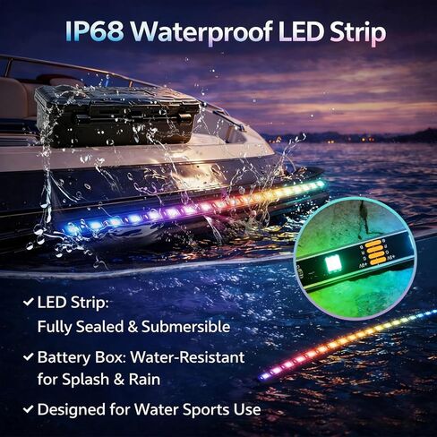 أضواء القارب التي تعمل بالبطارية، 2 قطعة 8FT IP68 غاطسة RGB البحرية LED أضواء الشريط مع جهاز التحكم عن بعد، إضاءة سطح السفينة الداخلية لقارب الكاياك سوب العائم، قارب جون، قارب باس، سلامة الصيد in Kuwait