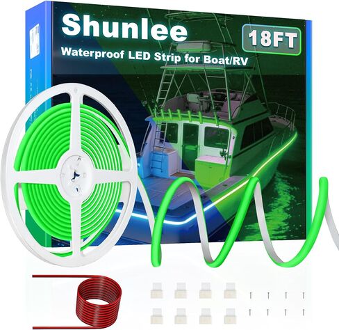 SHUNLEE Led Boat Lights Green 40FT, IP67 COB Waterproof Marine Pontoon Led Lights, Boat Interior Strip Lights for Pontoon, Deck, Night Fishing, Kayak, RV, Bass (40FT-Green) in Saudi Arabia