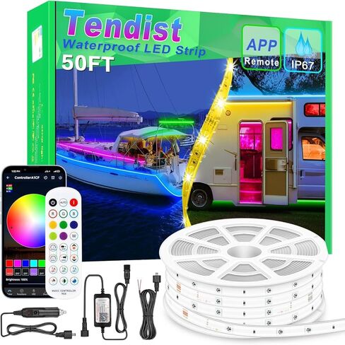 مصابيح LED للقوارب 50 قدم مقاومة للماء، شريط إضاءة بحري 12 فولت للقوارب، شريط LED بحري RGB 12 فولت مع تطبيق وجهاز تحكم عن بعد للداخلية والخارجية العائمة، إضاءة صيد ليلية لجون، يخت، قوارب الكاياك، سطح السفينة in Saudi Arabia