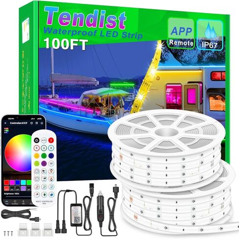 مصابيح LED للقوارب 50 قدم مقاومة للماء، شريط إضاءة بحري 12 فولت للقوارب، شريط LED بحري RGB 12 فولت مع تطبيق وجهاز تحكم عن بعد للداخلية والخارجية العائمة، إضاءة صيد ليلية لجون، يخت، قوارب الكاياك، سطح السفينة in Kuwait