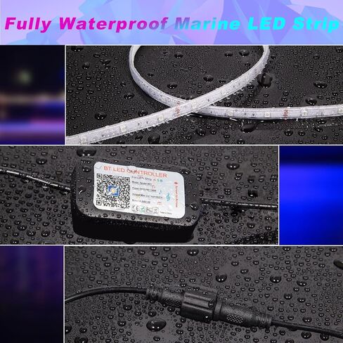 مصابيح LED للقوارب 50 قدم مقاومة للماء، شريط إضاءة بحري 12 فولت للقوارب، شريط LED بحري RGB 12 فولت مع تطبيق وجهاز تحكم عن بعد للداخلية والخارجية العائمة، إضاءة صيد ليلية لجون، يخت، قوارب الكاياك، سطح السفينة in Kuwait
