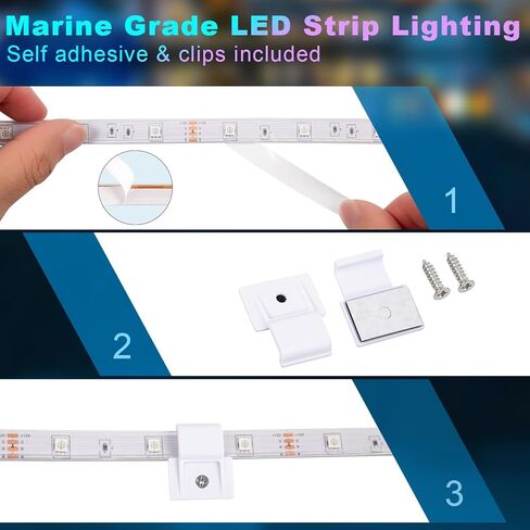 مصابيح LED للقوارب 50 قدم مقاومة للماء، شريط إضاءة بحري 12 فولت للقوارب، شريط LED بحري RGB 12 فولت مع تطبيق وجهاز تحكم عن بعد للداخلية والخارجية العائمة، إضاءة صيد ليلية لجون، يخت، قوارب الكاياك، سطح السفينة in Kuwait