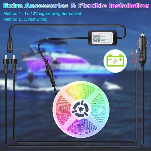 مصابيح LED للقوارب 50 قدم مقاومة للماء، شريط إضاءة بحري 12 فولت للقوارب، شريط LED بحري RGB 12 فولت مع تطبيق وجهاز تحكم عن بعد للداخلية والخارجية العائمة، إضاءة صيد ليلية لجون، يخت، قوارب الكاياك، سطح السفينة in Kuwait