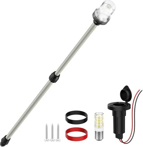Stern Light Boat Anchor Light, 26"–48" Telescoping Pole Boat Lights with Base, Marine Navigation Lights for Boats LED, for Pontoon, Fishing, Bass & Jon Boats, 12–24V (Silver) in Saudi Arabia