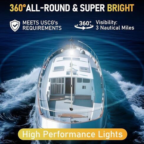 Stern Light Boat Anchor Light, 26"–48" Telescoping Pole Boat Lights with Base, Marine Navigation Lights for Boats LED, for Pontoon, Fishing, Bass & Jon Boats, 12–24V (Silver) in Saudi Arabia