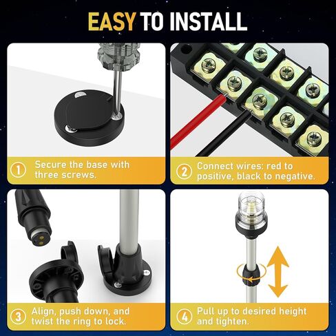 Stern Light Boat Anchor Light, 26"–48" Telescoping Pole Boat Lights with Base, Marine Navigation Lights for Boats LED, for Pontoon, Fishing, Bass & Jon Boats, 12–24V (Silver) in Saudi Arabia
