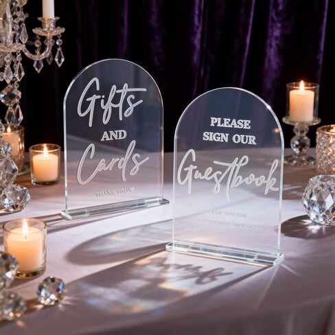 علامات زفاف أكريليك شفافة 4 قطع لحفلات الزفاف والاستقبال، هدايا وبطاقات هدايا وبطاقات تسجيل، يرجى أخذ علامة واحدة في الذاكرة المحبة، علامة طاولة مقوسة 5 × 7 بوصة مع حوامل in Kuwait