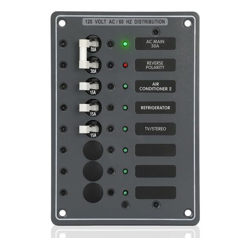 AC Main Circuit Breaker Panel 6-Position Metal Panel withand Red LED Reverse Polarity Indicator and Pre-Wiring,for Marine RV Yacht in Kuwait