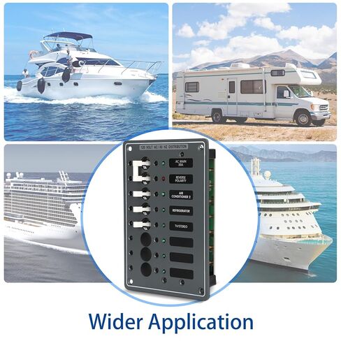 AC Main Circuit Breaker Panel 6-Position Metal Panel withand Red LED Reverse Polarity Indicator and Pre-Wiring,for Marine RV Yacht in Kuwait