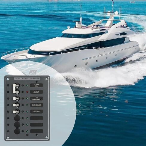 AC Main Circuit Breaker Panel 6-Position Metal Panel withand Red LED Reverse Polarity Indicator and Pre-Wiring,for Marine RV Yacht in Kuwait