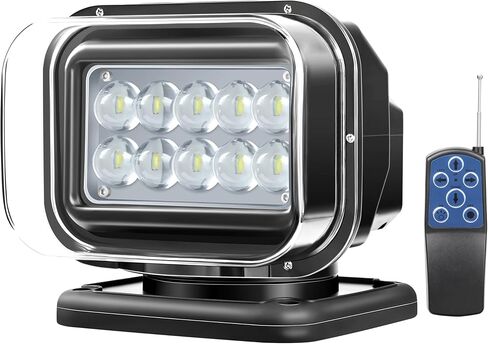 كشاف بحث LED للتحكم عن بعد لشاحنة القوارب البحرية، 12 فولت 24 فولت 8 بوصة كشاف صيد يدور 360 درجة، 50 وات 5000 لومن إضاءة LED مقاومة للماء للطرق الوعرة Jeep ATV UTV SUV 6 مغناطيسات قوية مدمجة in Saudi Arabia