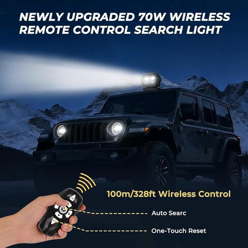 كشاف كشاف LED بجهاز تحكم عن بعد من KORKIE مع كشاف LED خارجي بقدرة 75 وات 6000 لومن، إعادة ضبط تلقائي بزاوية 360 درجة لشاحنة القوارب على الطرق الوعرة، ضوء كشاف مغناطيسي لاسلكي، مع 6 مغناطيسات قوية وبحث تلقائي in Kuwait