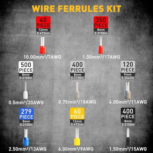 2180-Piece Ferrule Crimping Tool Kit, Wire Ferrules Connectors, Quadrilateral Crimp Ratchet Pliers for 0.25-10mm² AWG 23-7 with Wire End Ferrules Terminals, Tie Tape in Saudi Arabia