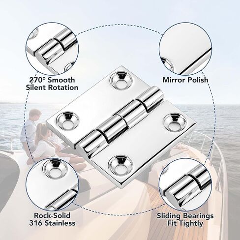 Heavy Duty Stainless Steel Square Hinge - Marine Grade 316 Equal-Sided Hinges for Boat Hatches, Toolbox, Doors & Gates (2x2 Inch-4 Pack) in Saudi Arabia