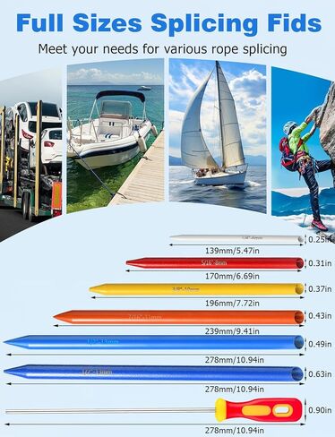 Mellbree Rope Splicing Tools, 7 Pcs 1/4", 5/16", 3/8", 7/16", 1/2" Rope FID with Pusher for Boating, Sailing, Dock Lines & Anchor Ropes – Heavy Duty for Braid Ropes in Saudi Arabia