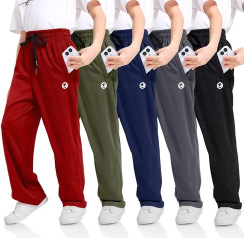 Boys Sweatpants with Zip Pockets 5Pack Athletic Pants Mesh Joggers for Boys 5-24 in Kuwait