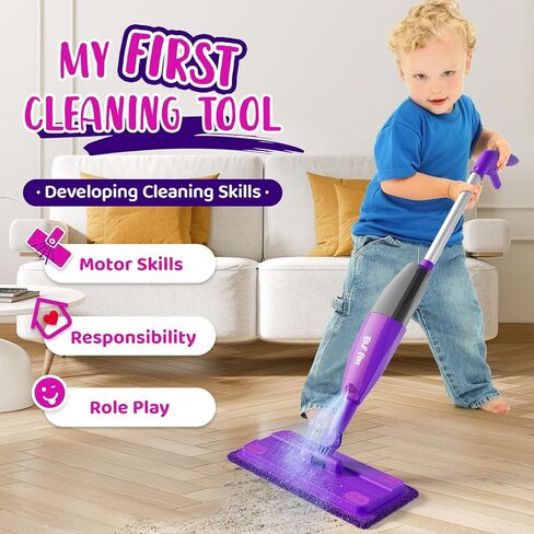 Mini Kids يرش Mop ، ألعاب Kids Mop مع بخاخ مياه حقيقي ، أطفال تنظيف الأطفال للأرضيات ، هدايا أعياد الميلاد للبنين والبنات 3 4 5 6 ، الأرجواني in Kuwait