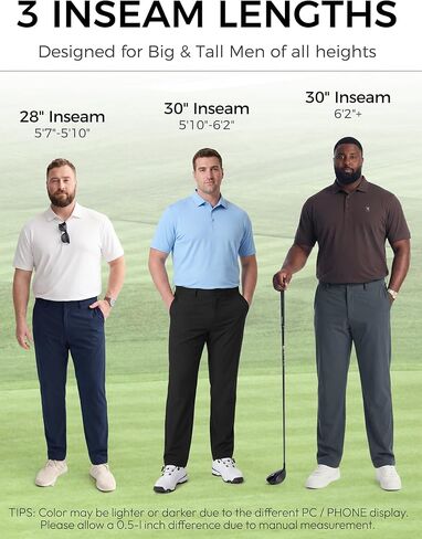 Big and Tall Mens Golf Pants 28/30/32 Inseam Stretch Work Dress Slacks Lightweight Casual Trousers with Pockets in Kuwait