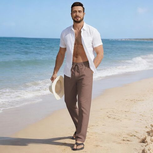 LETAOTAO Tall Linen Pants for Men 32/34/36/38 Inseam Summer Yoga Beach Long Trousers Relaxed Fit Straight Legs in Kuwait