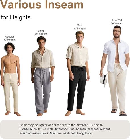 LETAOTAO Tall Linen Pants for Men 32/34/36/38 Inseam Summer Yoga Beach Long Trousers Relaxed Fit Straight Legs in Kuwait