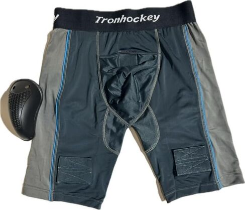 Generic شورت رجالي مضغوط لرياضة هوكي الجليد مع كوب (كبير - L) أخضر داكن/رمادي (المقاس كبير) in Kuwait