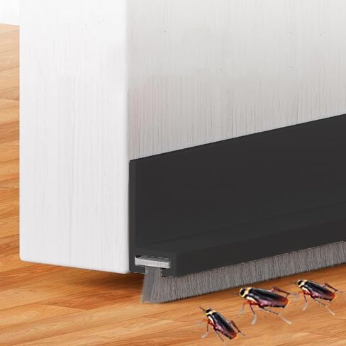 Door Draft Stopper with Brush Reduce Noise, 39" Rubber Door Sweep Breeze Blocker, Adjustable Under Door Draft Stoppers, Soundproofing for Doors, Door Seal - Black in Kuwait