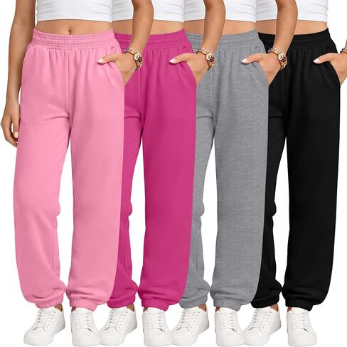 4 Pack Girls Sweatpants Jogger Pants Lightweight Casual Yoga Athletic Elastic Waist with Pocket Kids 5-14y in Kuwait