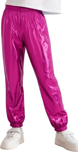 Happy Cherry Girls Metallic Pants Holographic Shiny Sparkly Jogger Pants Loose Hip Hop Wear Streetwear in Saudi Arabia