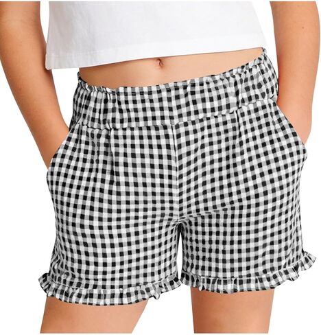 Girls Shorts Size 10-12 Cute Soft Stretchy Plaid Shorts Boys Casual Summer Sleep Mini Short Pants with Pockets in Saudi Arabia
