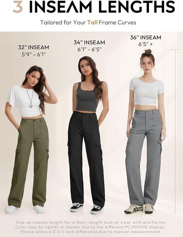 SEVEGO Tall Women's 32/34/36 Inseam Cargo Pants Straight Leg Casual Relaxed Work Trousers Streetwear Y2K 6 Pockets Chinos in Kuwait