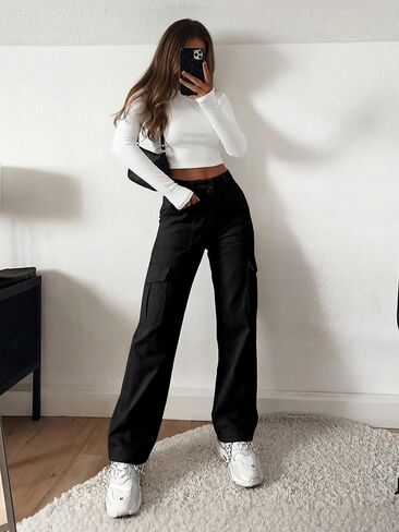 SEVEGO Tall Women's 32/34/36 Inseam Cargo Pants Straight Leg Casual Relaxed Work Trousers Streetwear Y2K 6 Pockets Chinos in Kuwait