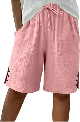 شورت للنساء 2026 شورت برمودا الصيف عادية واسعة الساق طول الركبة عالية الخصر سراويل قصيرة طويلة مع جيوب in Kuwait