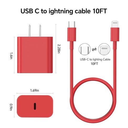 3pack 10ft cable ightning ، 20W شحن سريع فون ، سلك شاحن الهاتف كابل كابل للهاتف 14/13/12/12 PRO MAX/11/XS MAX/XR/X ، AirPods Pro-pink/Green/Black in Kuwait