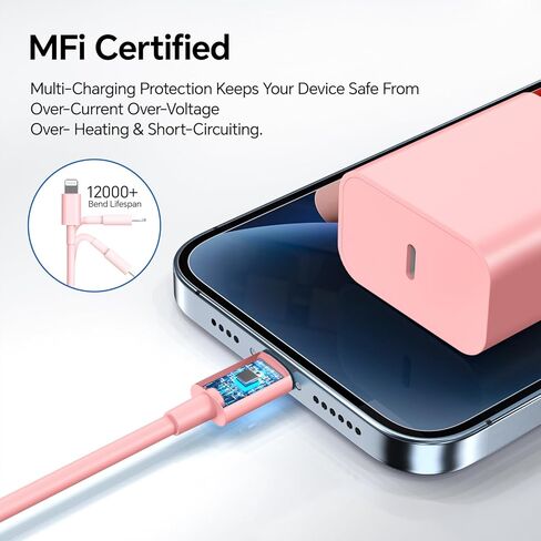 3pack 10ft cable ightning ، 20W شحن سريع فون ، سلك شاحن الهاتف كابل كابل للهاتف 14/13/12/12 PRO MAX/11/XS MAX/XR/X ، AirPods Pro-pink/Green/Black in Kuwait