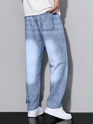 1 Piece of Boys' Light Blue Washed Loose Straight-Leg Jeans, Casual, Trendy and Versatile Trousers in Saudi Arabia