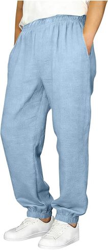 أطفال القطن الكتان السراويل الفتيان الصيف عارضة الشاش سحب على بانت مرونة الخصر رياضي الخروج صالة بنطلون 5-15 Y in Kuwait