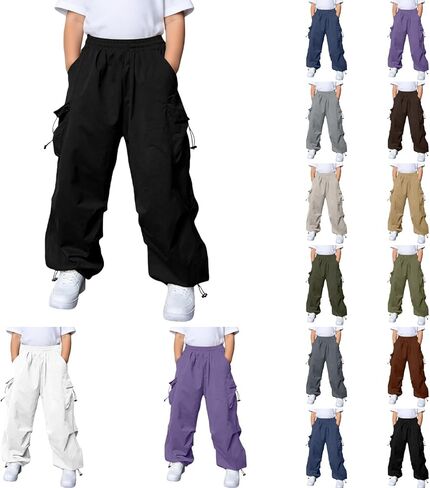 Boys Girls Baggy Parachute Pants Kids Wide Leg Cargo Pants Hip Hop Dance Pants Streetwear Jogger Trackpant with Pockets 5-15Y in Saudi Arabia