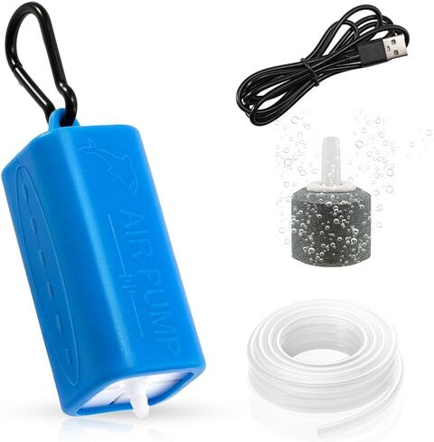 USB Mini Aquarium Air Pump Ultra Quiet Fish Tank Air Pump with Black Hanging Clasp Portable Aquarium Oxygen Aerator Pump Includes Fish Tank Airline Tubing and Air Stone in Saudi Arabia