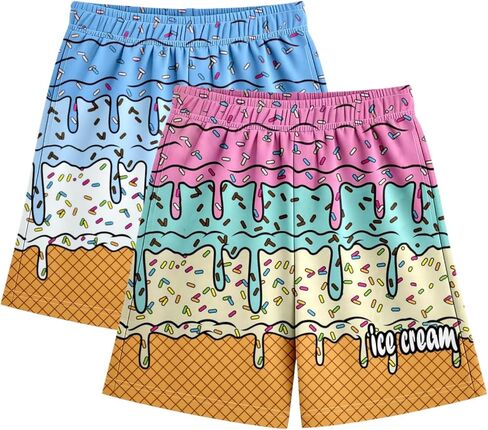 الآيس كريم السراويل الفتيان البيسبول الآيس كريم بالتنقيط السراويل الصيف لطيف Preppy مرونة الخصر النشطة المسار السراويل القصيرة 2 قطعة in Kuwait