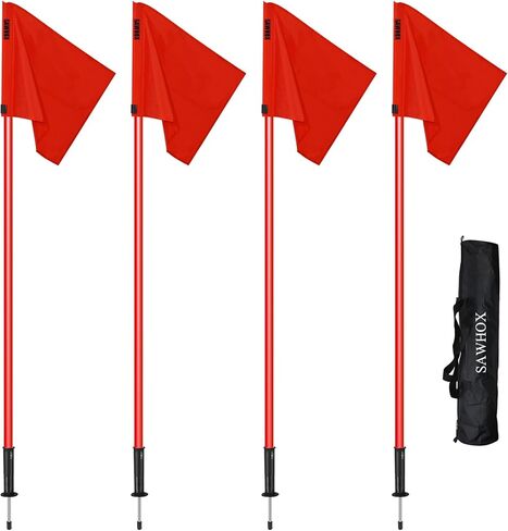 مجموعة أعلام ركن كرة القدم مع حقيبة حمل، أعلام زاوية حمراء لملاعب كرة القدم، أقطاب ABS معززة مقاس 60 بوصة للتدريب على المباريات ومثاقب الرشاقة (4 عبوات) in Kuwait