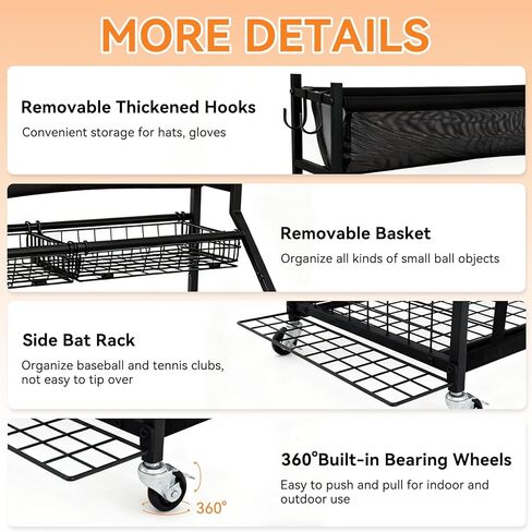 منظم جراج المعدات الرياضية، رف رياضي داخلي/خارجي للجراج، منظم تخزين الكرات مع سلة وخطافات وعجلات، تخزين الألعاب/المعدات الرياضية in Kuwait