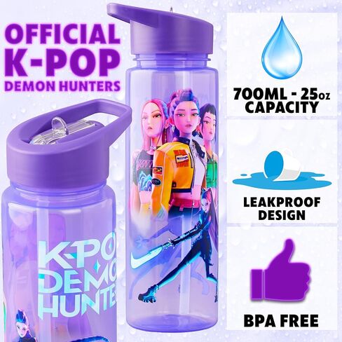 KPop Demon Hunters Officially Licensed Huntrix Water Bottle for Girls, 25oz Leak Proof with Straw Lid, Gifts for Girls in Saudi Arabia