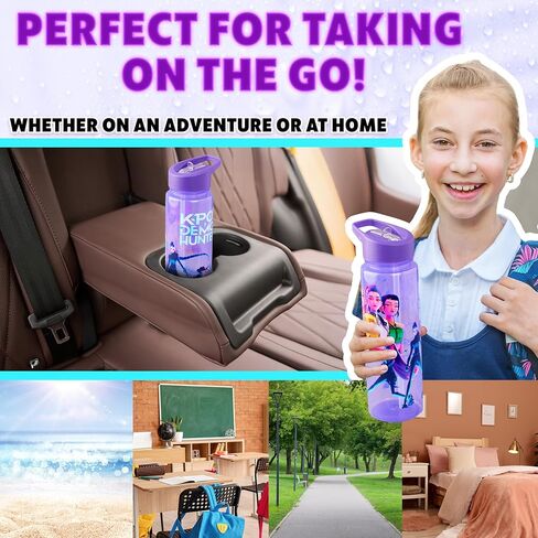 KPop Demon Hunters Officially Licensed Huntrix Water Bottle for Girls, 25oz Leak Proof with Straw Lid, Gifts for Girls in Saudi Arabia