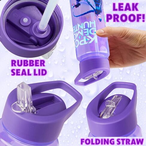 KPop Demon Hunters Officially Licensed Huntrix Water Bottle for Girls, 25oz Leak Proof with Straw Lid, Gifts for Girls in Saudi Arabia