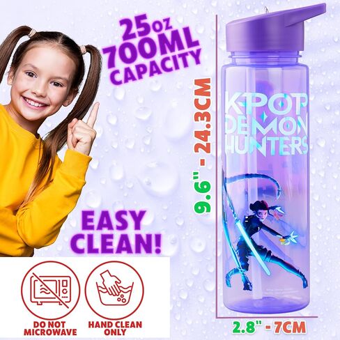 KPop Demon Hunters Officially Licensed Huntrix Water Bottle for Girls, 25oz Leak Proof with Straw Lid, Gifts for Girls in Saudi Arabia